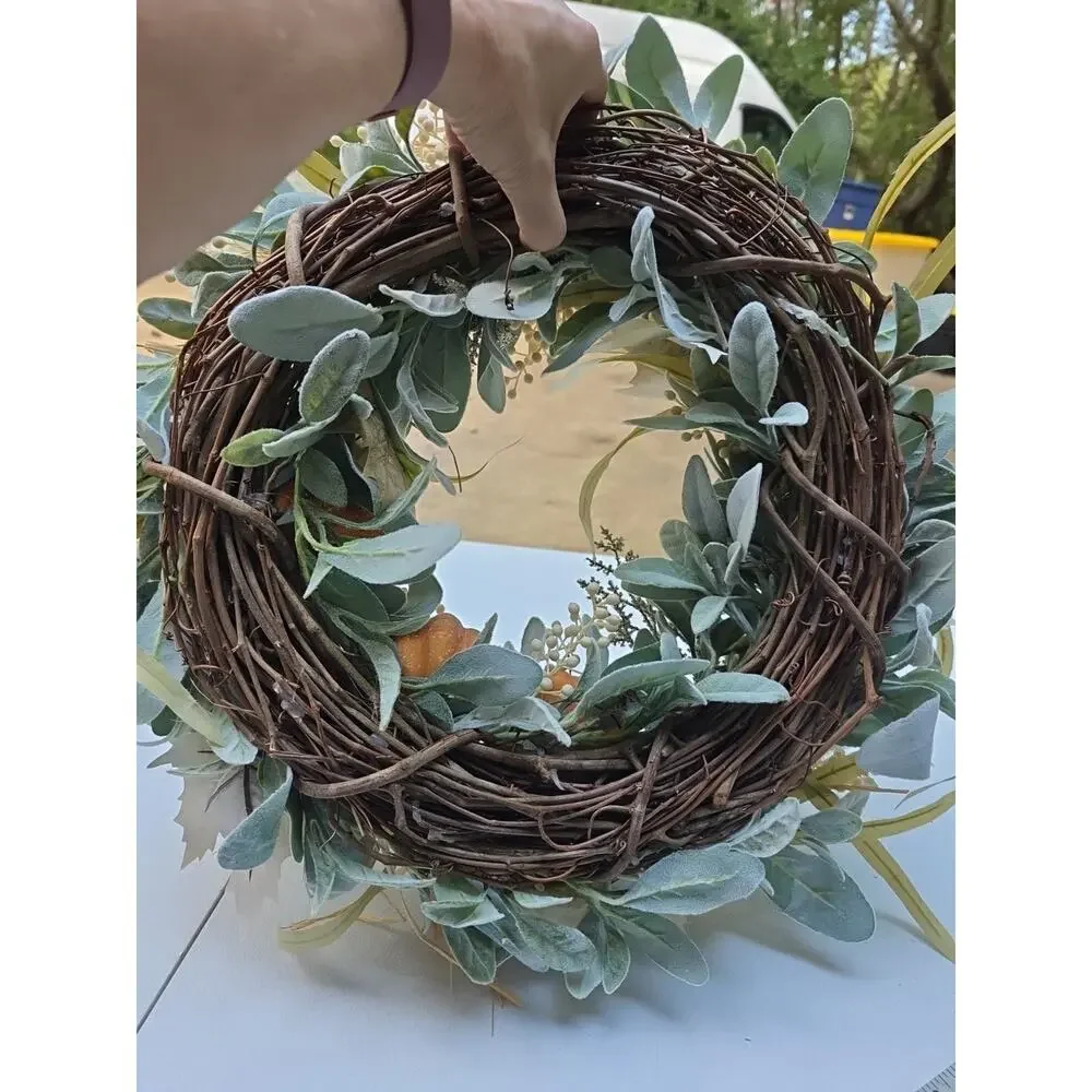 Fall Pumpkin Wreath: Boho Pampas Grass, Neutral Autumn Decor 20